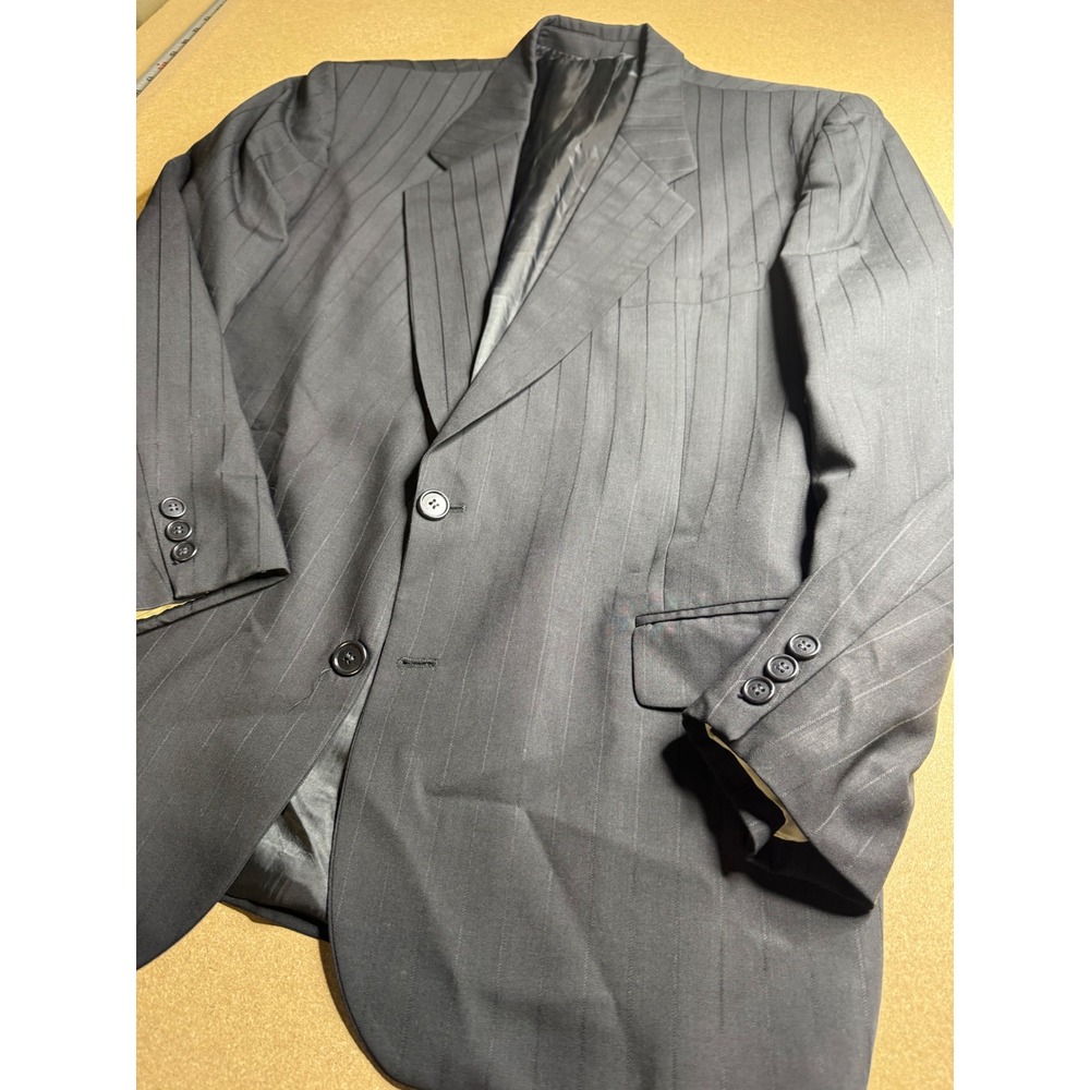 Vtg luca falconi Made in Italy Mens Black Pinstripe Two Button Blazer Jacket 46R